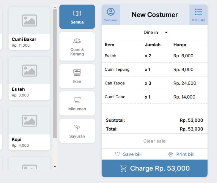 tampilan checkout kasir