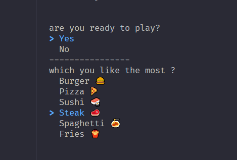 contoh saat memilih beberapa pilihan didalam terminal